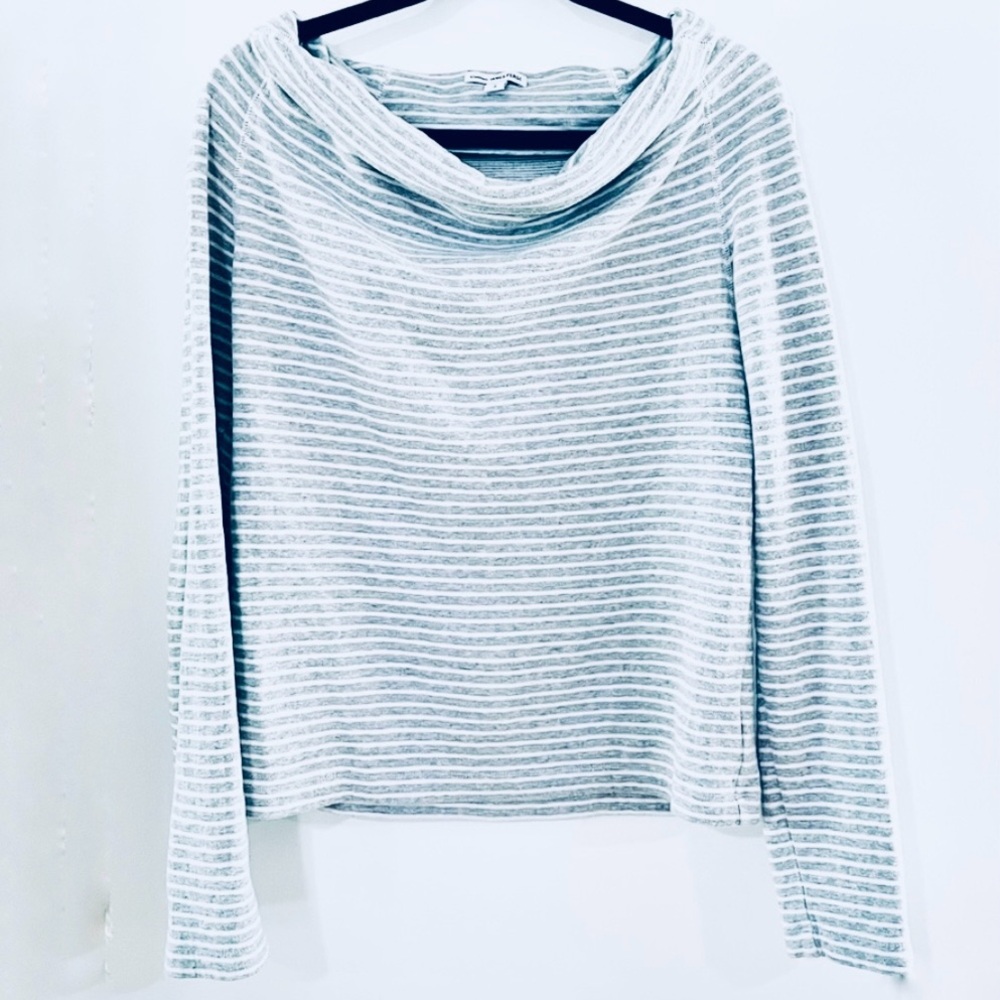 James Perse Gray and White Cowl Neck Sweater Size 3